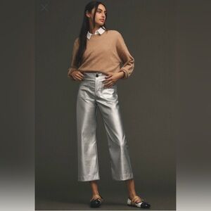 Anthropologie Maeve Silver metallic vegan leather Colette Pants 27T